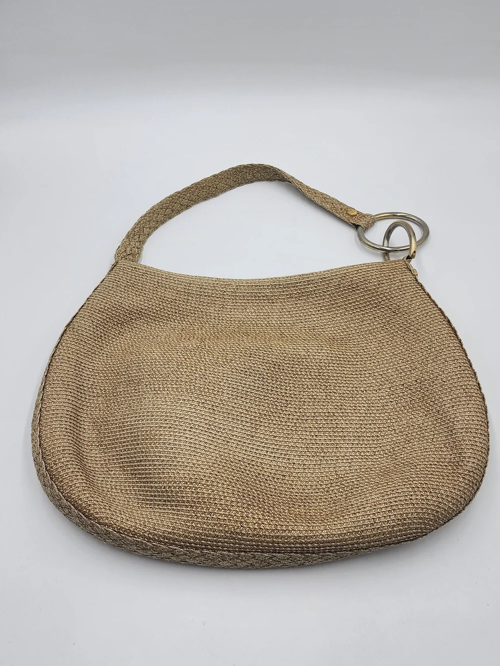 ERIC JAVTIS Light Brown Woven Straw Squishee Hobo Shoulder Bag